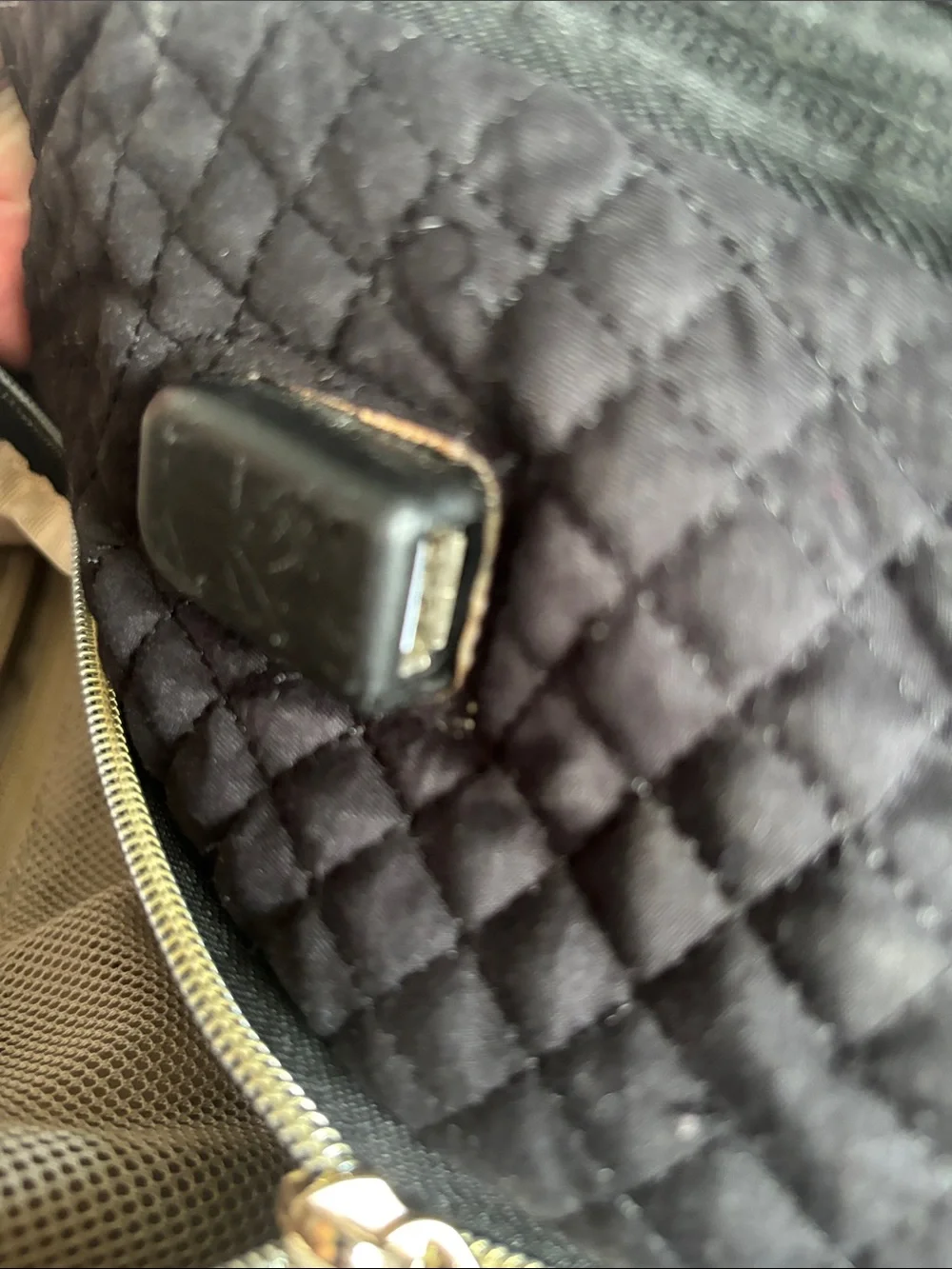 Quilted Black Backpack with Gold Zippers - Unbranded